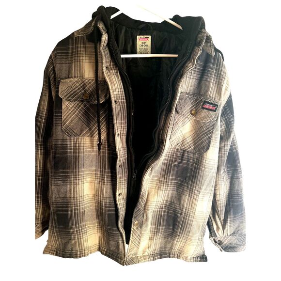 Dickies  Dickies Men's Jacket Flannel Gray& Black Plaid Hoodie Size  S/P [34/36] - Picture 1 of 4